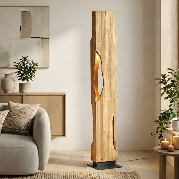 Lucande стояща лампа Tarry, дърво, височина 137 cm, 4 x E27, Дърво, Дневна/трапезария, Дървесина, Къща в провинцията / Рустик