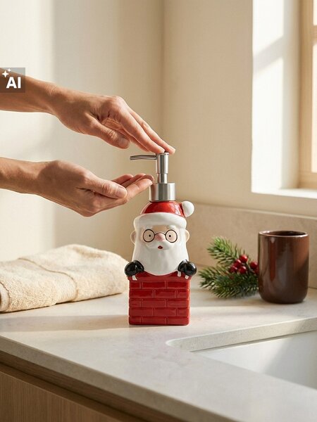Sinsay - Коледен керамичен дозатор за сапун във формата на Дядо Коледа в комин - червeн