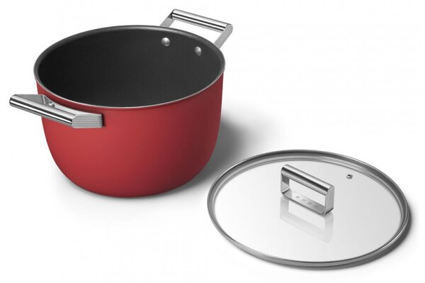 Тенджера SMEG CKFC2611RDM, 7.7 л, Ø26 см, Тефлоново покритие, До 250°C, Индукция, Червен