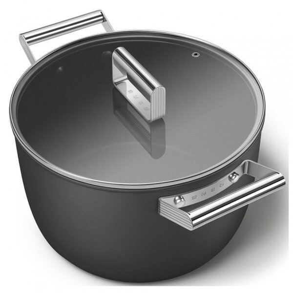Тенджера SMEG CKFC2611BLM, 7.7 л, Ø26 см, Тефлоново покритие, До 250°C, Индукция, Черен
