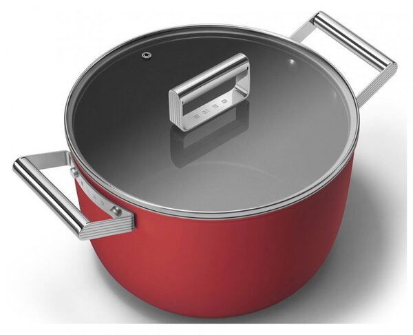 Тенджера SMEG CKFC2611RDM, 7.7 л, Ø26 см, Тефлоново покритие, До 250°C, Индукция, Червен