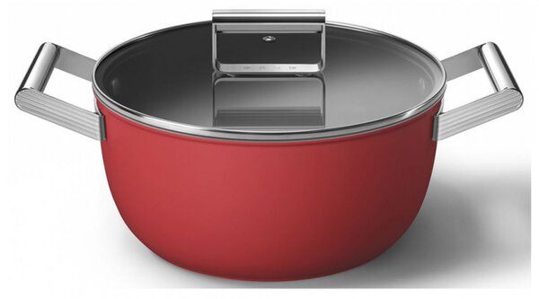 Тенджера SMEG CKFC2411RDM, 4.8 л, Ø24 см, Тефлоново покритие, До 250°C, Индукция, Червен