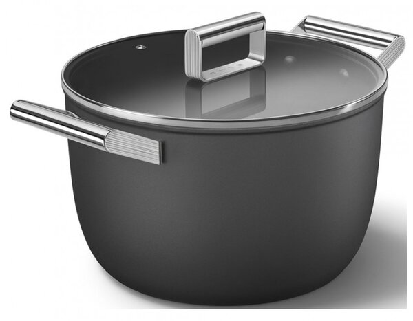 Тенджера SMEG CKFC2611BLM, 7.7 л, Ø26 см, Тефлоново покритие, До 250°C, Индукция, Черен