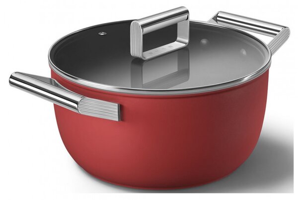 Тенджера SMEG CKFC2411RDM, 4.8 л, Ø24 см, Тефлоново покритие, До 250°C, Индукция, Червен