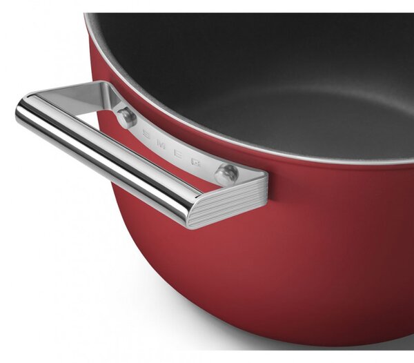 Тенджера SMEG CKFC2611RDM, 7.7 л, Ø26 см, Тефлоново покритие, До 250°C, Индукция, Червен