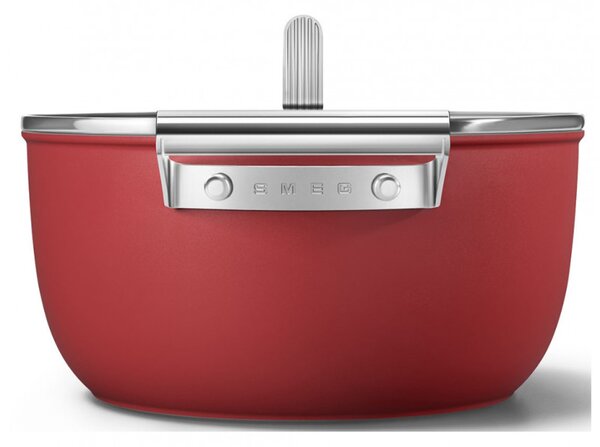 Тенджера SMEG CKFC2411RDM, 4.8 л, Ø24 см, Тефлоново покритие, До 250°C, Индукция, Червен