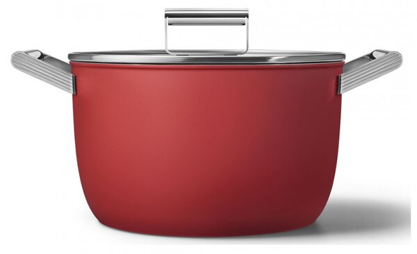 Тенджера SMEG CKFC2611RDM, 7.7 л, Ø26 см, Тефлоново покритие, До 250°C, Индукция, Червен