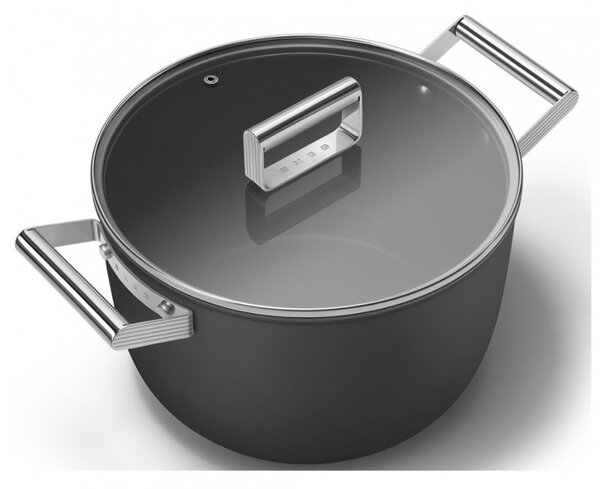 Тенджера SMEG CKFC2611BLM, 7.7 л, Ø26 см, Тефлоново покритие, До 250°C, Индукция, Черен