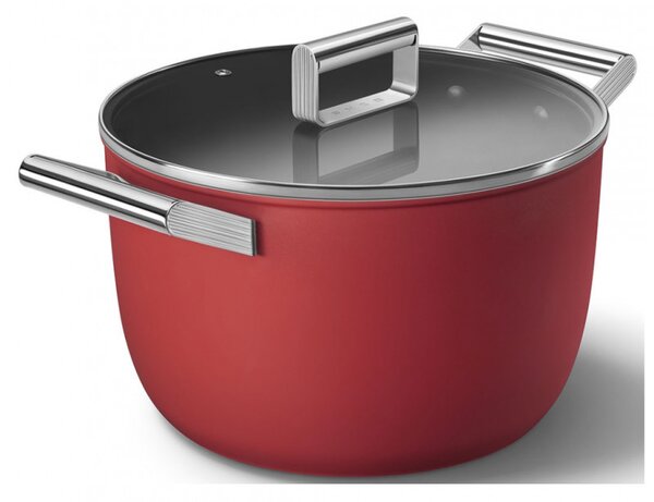 Тенджера SMEG CKFC2611RDM, 7.7 л, Ø26 см, Тефлоново покритие, До 250°C, Индукция, Червен