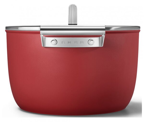 Тенджера SMEG CKFC2611RDM, 7.7 л, Ø26 см, Тефлоново покритие, До 250°C, Индукция, Червен