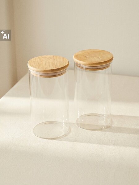 Sinsay - Стъклени съдове за храна с бамбукови капаци 2 pack - clear