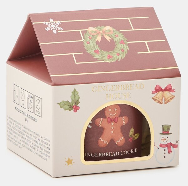 Sinsay - Коледна ароматна свещ с принт на джинджифилово човече Gingerbread - бежово