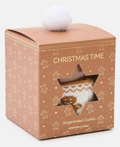 Sinsay - Коледна ароматна свещ с калъф с джинджифилови човечета Gingerbread Cookies - бежово