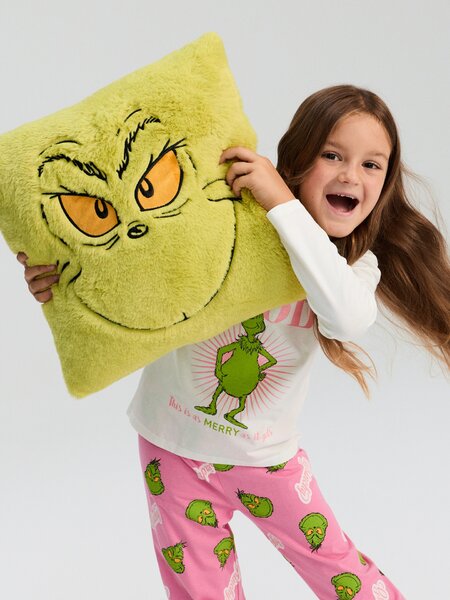 Sinsay - Декоративна пухкава възглавница с коледен мотив Grinch - жълтозелено