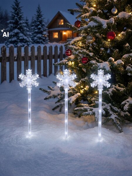 Sinsay - Комплект забиващи се LED градински лампи с мотив звезда 3 pack - кремав