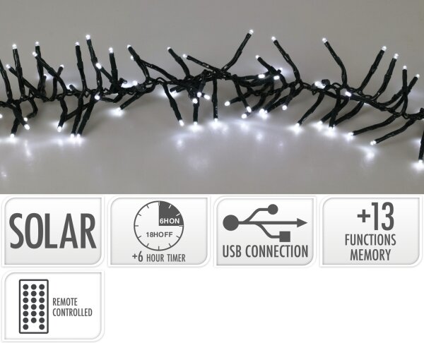 LED соларна верига 768xLED/3,7V/13 функции 1200 mAh 8,6 m IP44 студено бяло + дистанционно управление