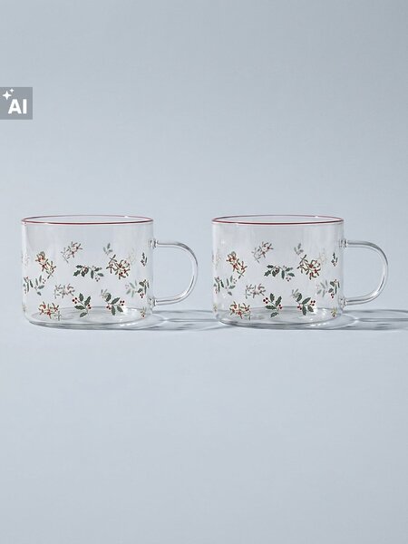 Sinsay - Коледни стъклени чаши с принт на джел и клонки 2 pack - clear