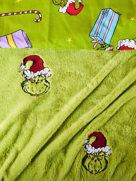 Sinsay - Детско коледно одеяло с бродерия Grinch - жълтозелено