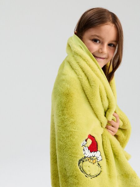 Sinsay - Детско коледно одеяло с бродерия Grinch - жълтозелено