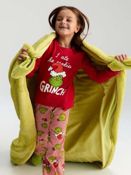 Sinsay - Детско коледно одеяло с бродерия Grinch - жълтозелено