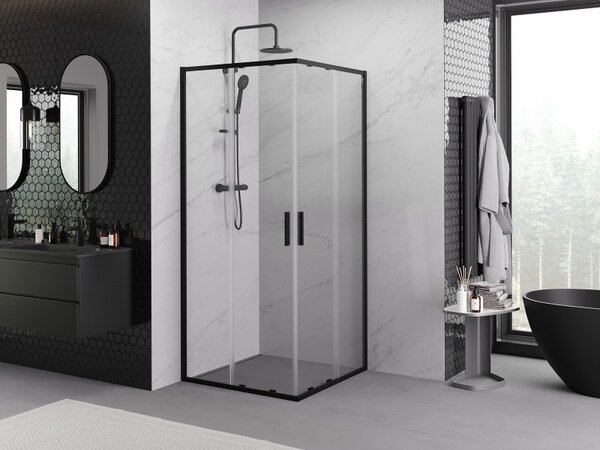 Mexen Exo-S Duo Квадратна плъзгаща душ кабина 80 x 80 см, прозрачна, черна