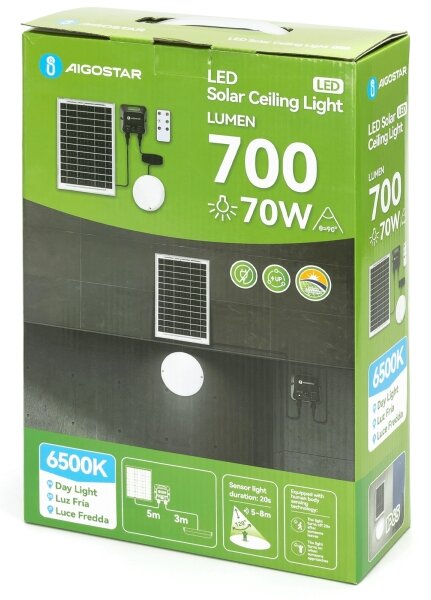 Aigostar - LED соларен таванен осветител със сензор LED/3,7V 6000 mAh IP65 + дистанционно управление