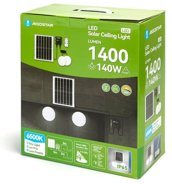 Aigostar - Комплект 2x LED соларно таванно осветително тяло, LED/3,7 V, 12000 mAh, IP65 + дистанционно управление