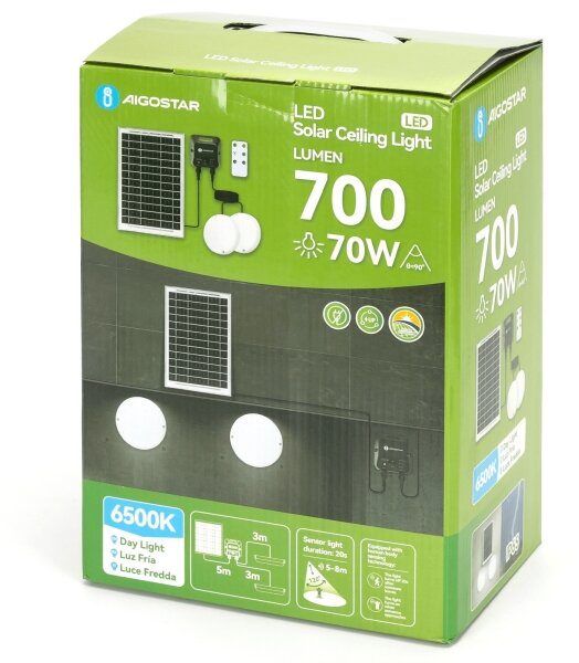 Aigostar - LED соларно таванно осветително тяло 2xLED/35W/3,7V 6000 mAh IP65 + ДУ