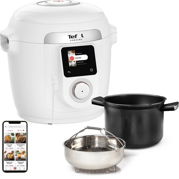 Мултифункционален уред за готвене Tefal Cook4Me Wi-Fi 10 in 1 CY9621F2, 6l вместимост, 6 програми за готвене, смарт контрол, 1600W, бял