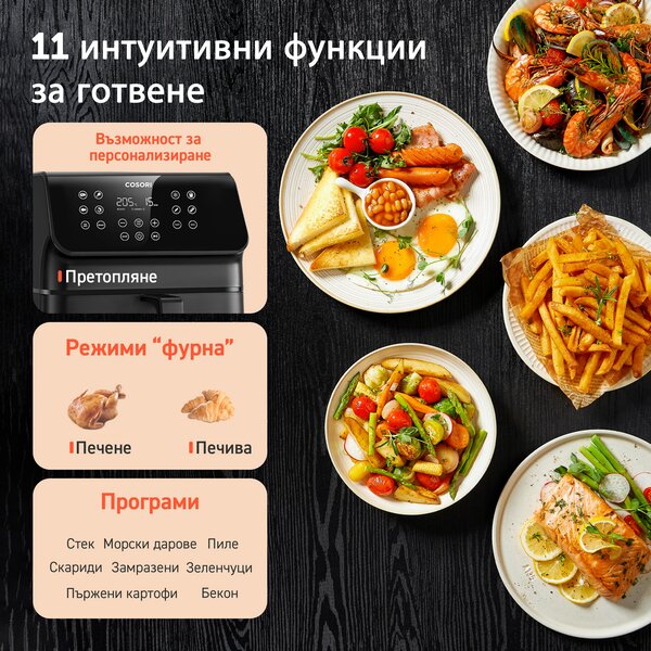 Фритюрник с горещ въздух Cosori Premium Ⅱ Air Fryer CAF-P651-KEUR, 6.2L, Черен