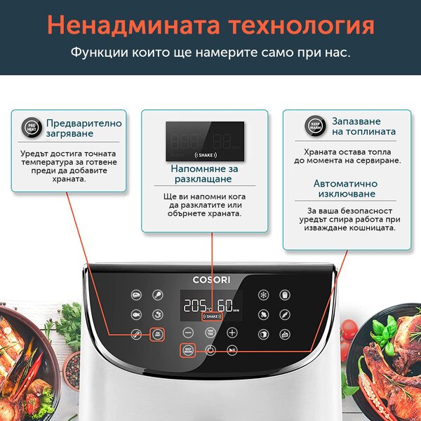 Фритюрник с горещ въздух Cosori Premium Air Fryer CP158-AF, 5.5L, Бял