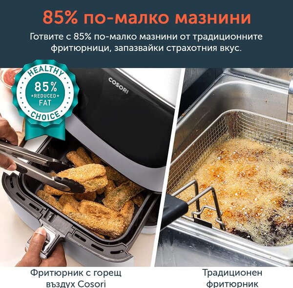 Фритюрник с горещ въздух Cosori Premium Air Fryer CP158-AF, 5.5L, Бял