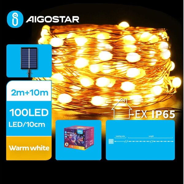 Aigostar - LED Соларни коледни лампички 100xLED/8 функции 12 м IP65 топло бял