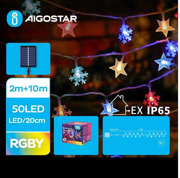 Aigostar - LED Соларни коледни лампички 50xLED/8 функции 12 м IP65 многоцветен