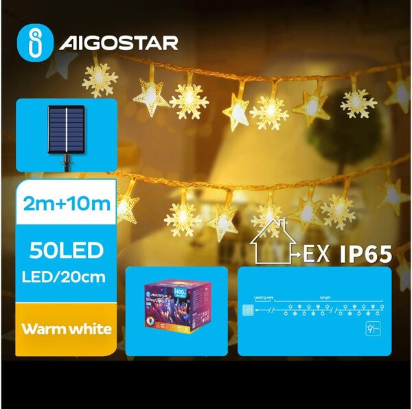 Aigostar - LED Соларни коледни лампички 50xLED/8 функции 12 м IP65 топло бял