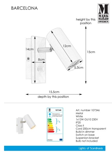 Markslöjd 107346 - Димируем стенен спот BARCELONA 1xGU10/12W/230V