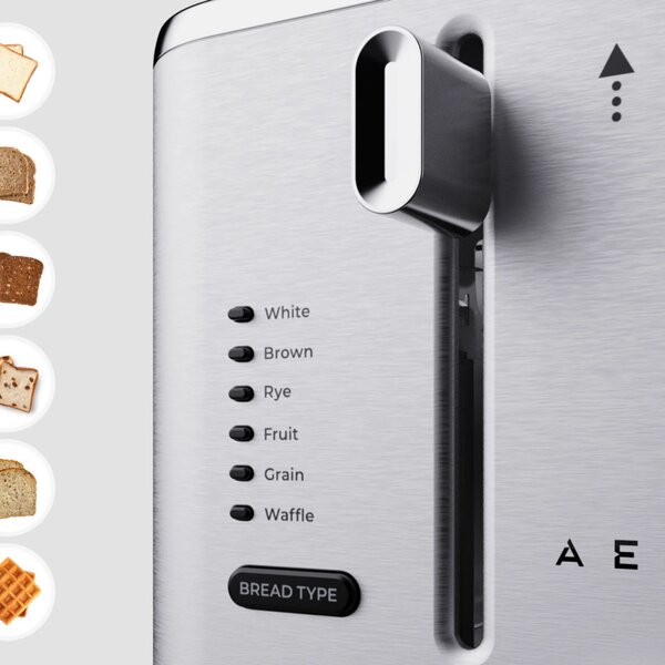 Тостер за хляб AENO ATS0003, 950W, 6 вида хляб, 7 нива на изпичане, Подгряване, Размразяване, LED, Инокс