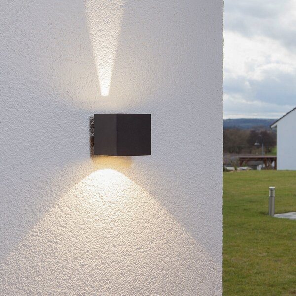 Lucande LED външно стенно осветление Jarno, антрацит, метал, 9 cm, Черен, Метал, Модерен