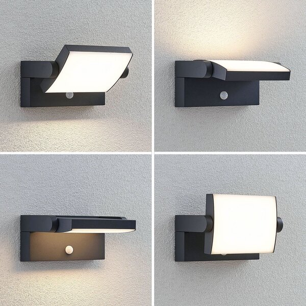 Lindby LED външна лампа Sherin, антрацит, сензор, IP54, Черен, Алуминий, Модерен