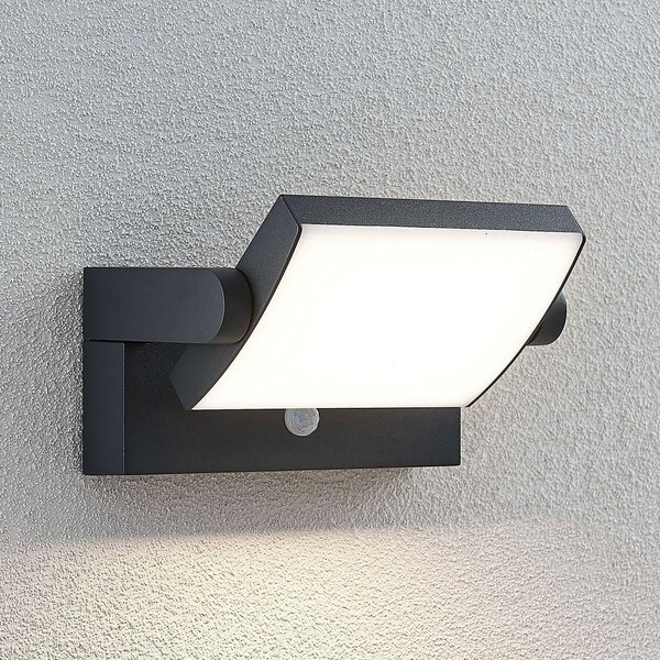 Lindby LED външна лампа Sherin, антрацит, сензор, IP54, Черен, Алуминий, Модерен