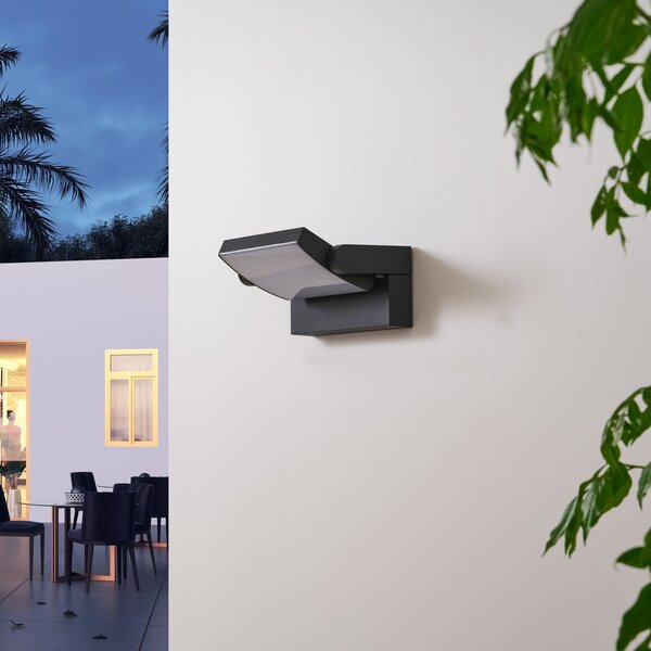 Lindby LED стенна лампа за външно осветление Sherin, антрацит, с регулируема, Черен, Алуминий, Модерен
