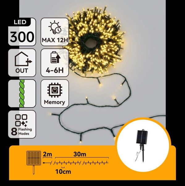Aigostar - LED соларна коледна гирлянда 300xLED/8 функции 32 m IP65 топла бяла 1200 mAh
