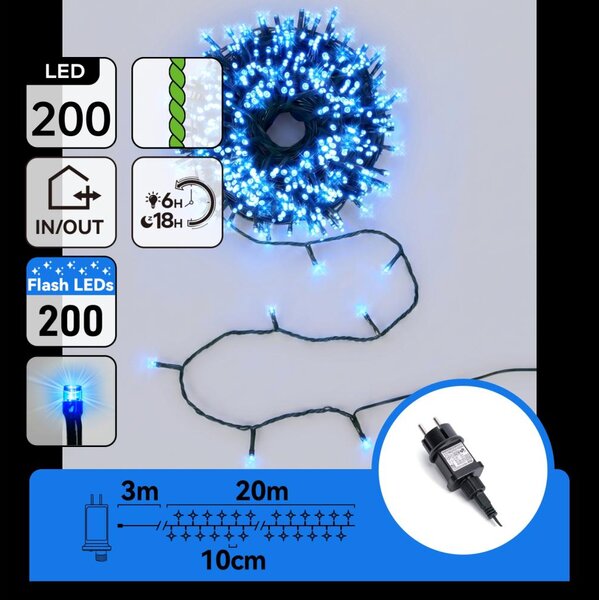 Aigostar - Външна коледна LED верига 200xLED 23m IP44 синя