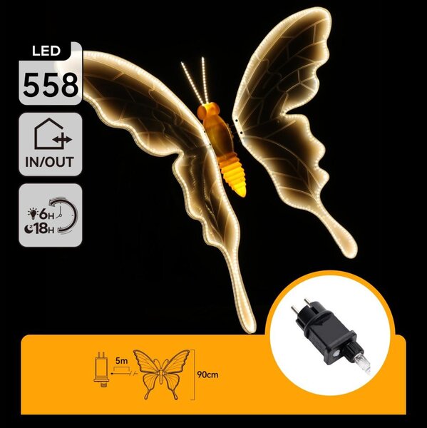 Aigostar - LED Външна декорация 558xLED 90 cm IP44 пеперуда/топло бяло