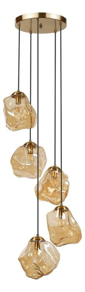 Полилей на кабел CRISTAL 5xE14/15W/230V месинг/димчато бежово
