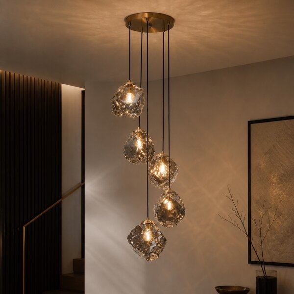 Полилей на кабел CRISTAL 5xE14/15W/230V месинг/димно черно