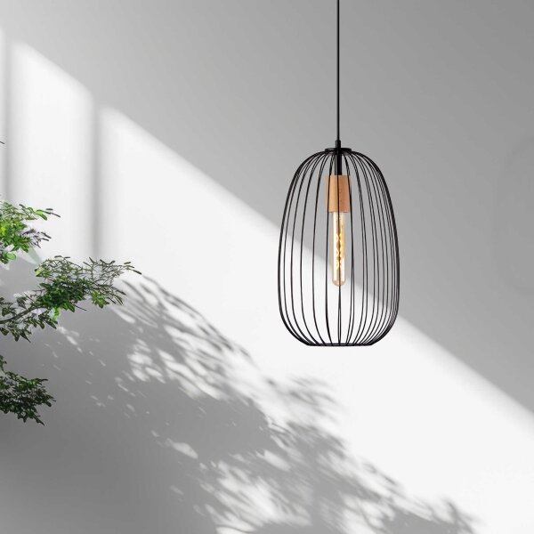 Полилей на кабел OVELLA 1xE27/15W/230V, диам. 25 см, черен/бор