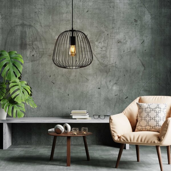 Подвесен полилей OVELLA 1xE27/15W/230V, диаметър 36 cm, черен