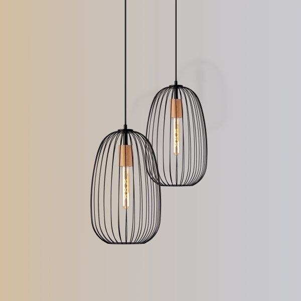 Полилей на кабел OVELLA 1xE27/15W/230V, диам. 25 см, черен/бор