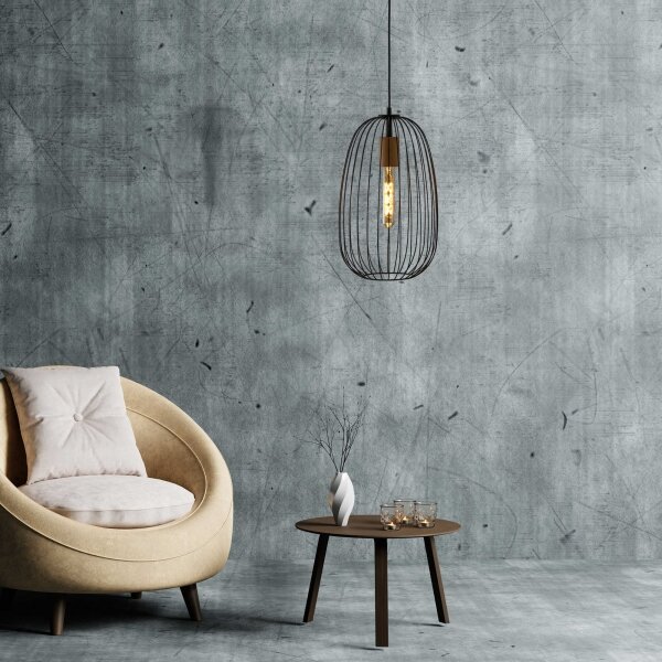 Полилей на кабел OVELLA 1xE27/15W/230V, диам. 25 см, черен/бор